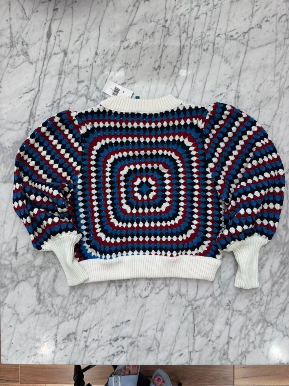 FARM Rio Crocheted Ballon Sleeve Sweater, SMALL, NWT